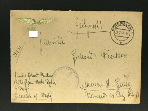 Dt. Reich Feldpost Beleg Gütersloh 21.2.1941