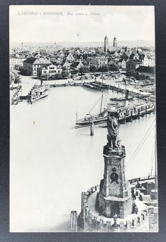 Ansichtskarte Lindau - der Löwe a. Hafen - gelaufen 1907 Roschach - Zürich