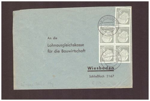 Bund Heuss 5er Mehrfachfrankatur Stuttgart - Wiesbaden 1957