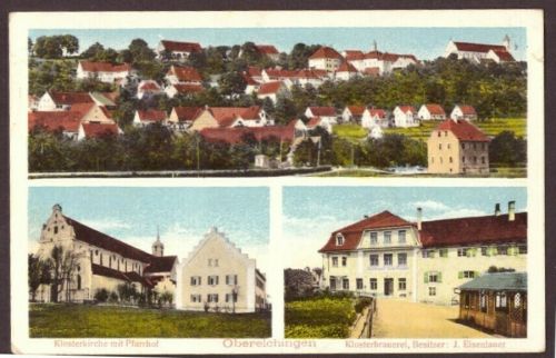 Ansichtskarte Oberelchingen - Klosterbrauerei - Kirche mit Pfarrhof 1934