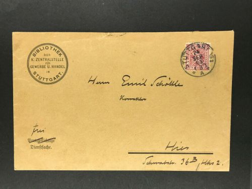 Württemberg Dienstbrief Bibliothek Zentralstelle Gewerbe + Handel Stuttgart 1903