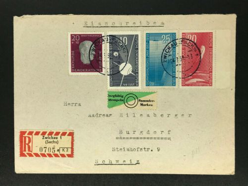 DDR Einschreiben ZKPH Mischfrankatur Zwickau nach Burgdorf Schweiz 1958