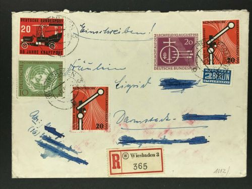 Mischfrankatur Bund Einschreiben Wiesbaden 1955 nach Darmstadt