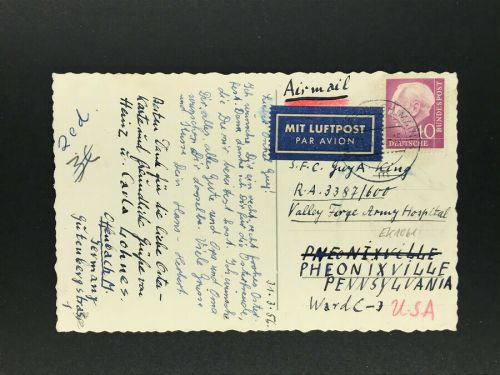 Bund Heuss Mi.Nr. 188 Einzelfrankatur Luftpost Karte Offenbach n. USA 1956