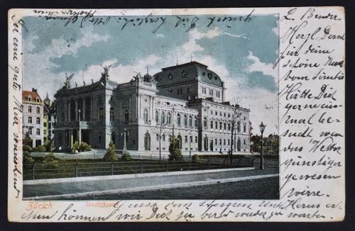 AK Zürich Stadttheater 1902 gelaufen