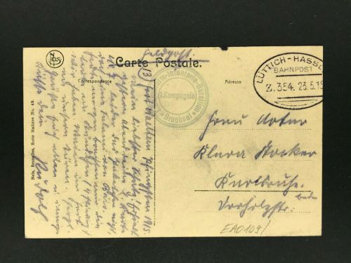 Feldpostkarte Belgien Malines Bahnpost Lüttich - Landsturm Infanterie Bruchsal