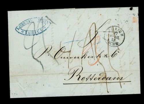 Vorphilatelie Brief Zürich nach Rotterdam über Minden 1853