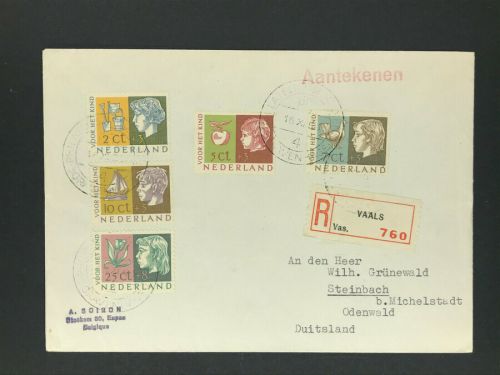 Niederlande MiNr. 631 - 635 FDC Einschreiben Vaals - Steinbach Michelstadt 1953