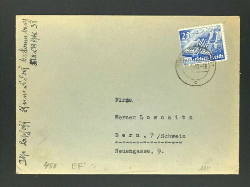 Dt. Reich Einzelfrankatur Michel Nr. 742 Sonneberg nach Bern - Zensur 1940