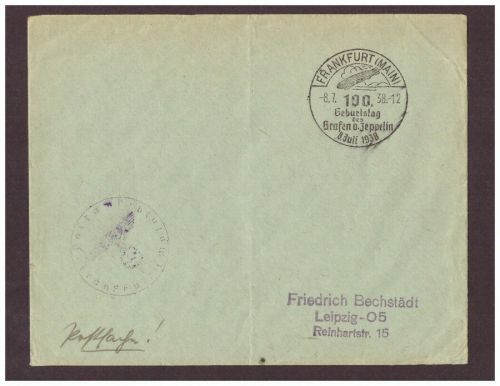 DR Luftpost 100. Geburtstag Graf Zeppelin - LZ.127 1938 Frankfurt nach Leipzig