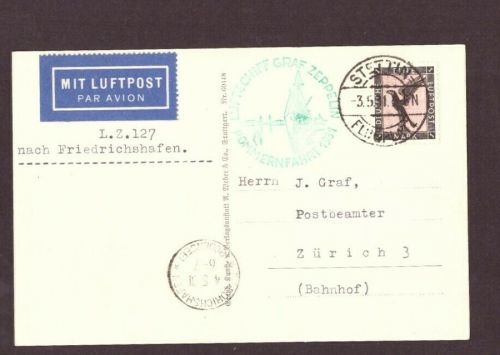 DR Luftpost Pommernfahrt - LZ.127 Graf Zeppelin 1931 nach Zürich Schweiz