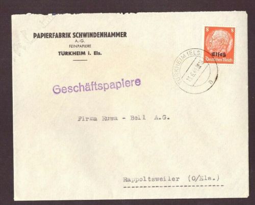 Dt. Reich Besetzung Elsaß Einzelfrankatur Türkheim (Els) 1941