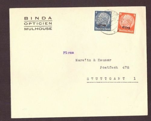 Dt. Reich Besetzung Elsaß Mischfrankatur Michel Nr. 2 und 5 nach Stuttgart 1941