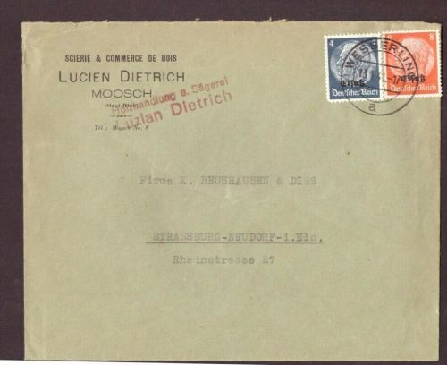 Dt. Reich Besetzung Elsaß Mischfrankatur Wesserlin nach Strassbourg 1941