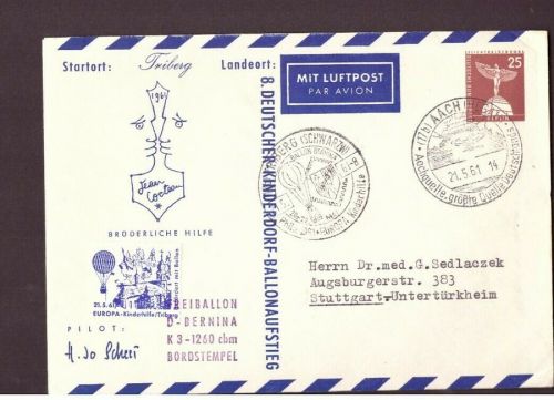 Berlin Ganzsache Ballonpost nach Stuttgart 1961