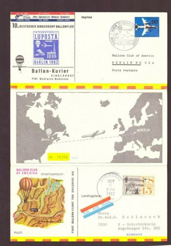 USA Ballonpost 1962 Shelburne nach Stuttgart