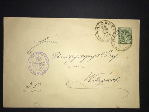Württemberg Dienstganzsache Waldsee nach Wurzach 1902