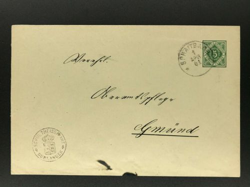Württemberg Dienstganzsache Nr. 103 Spraitbach / Durlangen nach Gmünd 1901