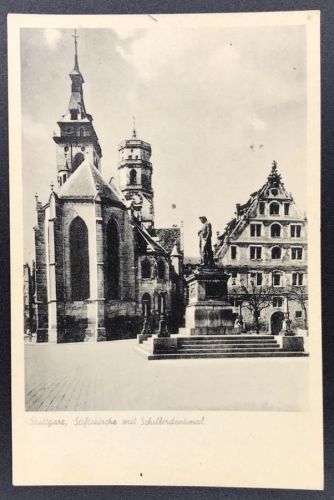 AK Stuttgart Stiftskirche mit Schillderdenkmal nicht gelaufen