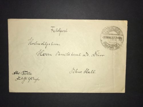 Feldpostbrief Tübingen 1917 nach Schwäbisch Hall