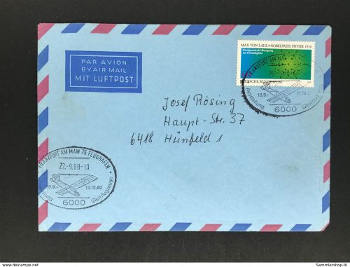 Luftpostbrief mit Sonderstempel Frankfurt - Ausstellung Gleitflugzeuge 1980