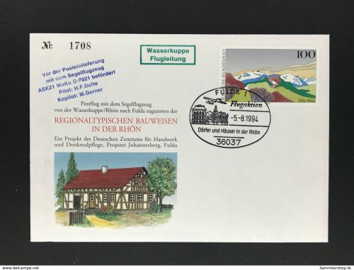 Sonderbeleg Fulda Flugaktion - Segelflugzeug - Wasserkuppe Flugleitung 1994