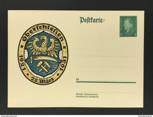 Deutsches Reich Ganzsache Ebeert Oberschlesien 1931 postfrisch