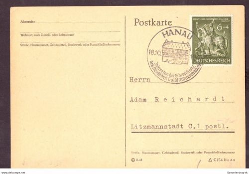Deutsches Reich Michel Nummer 860 SST Hanau 1943 nach Litzmannstadt