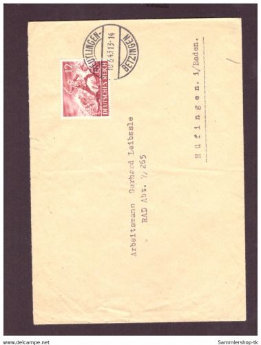 Deutsches Reich Brief Reutlingen-Betzingen nach Hüfingen i. Baden 1943