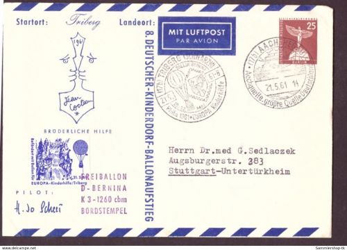 Ballonpost Bund SST Trieberg und Aach nach Stuttgart 1961