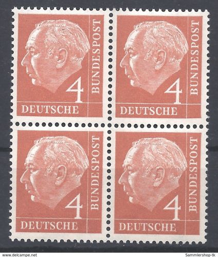 BRD Bund Heuss Michel Nummer 178 4er Blok postfrisch