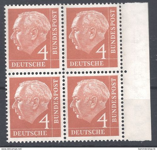 BRD Bund Heuss Michel Nummer 178 4er Block Bogenrand rechts postfrisch
