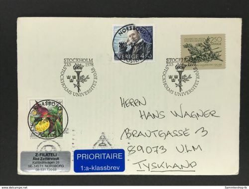 Schweden MiNr. 1033 FDC Mischfrankatur Luftpost Stockholm n. Ulm