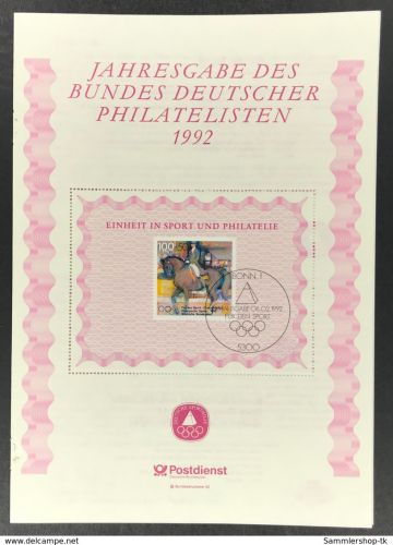 Bundesrepublik Deutschland Jahresgabe Bund Deutscher Philatelisten 1992