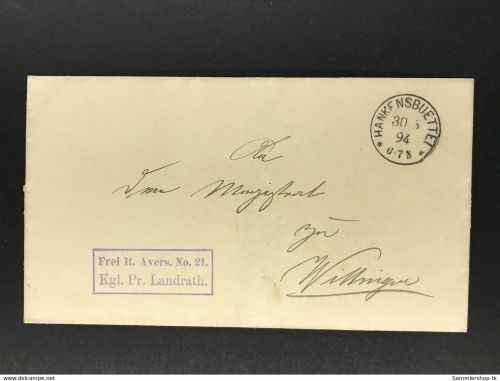 Dienstsache Briefhülle Landrath Hankensbütttel 1894 nach Wittingen