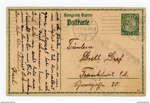 Ganzsache Bayern München 1914 nach Frankfurt