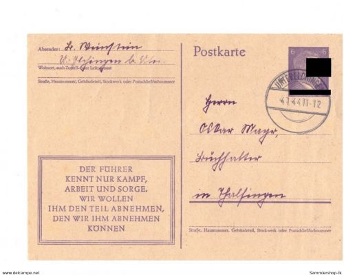 Ganzsache DR P13 nach Thalfingen