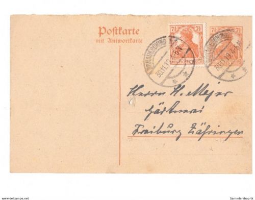 Ganzsache DR Germania P112 F gebraucht Donaueschingen - Freiburg Zähringen