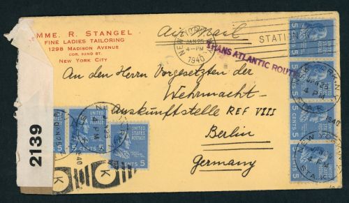 USA Luftpostbrief New-York 1940 nach Berlin - Zensur