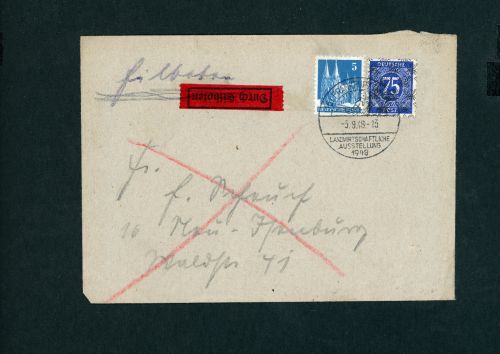 Alliierte Besetzung BiZone AM-Post MiFr. Eilboten Brief Frankfurt Sost. 1948