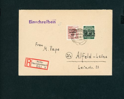 Berlin Sowj. Zone / BiZone Mischfrankatur Einschreiben Berlin 6.8.1948