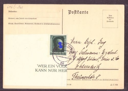 Deutsches Reich Postkarte mit Block-Viertel Frankfurt a. Main nach Chemnitz 1937