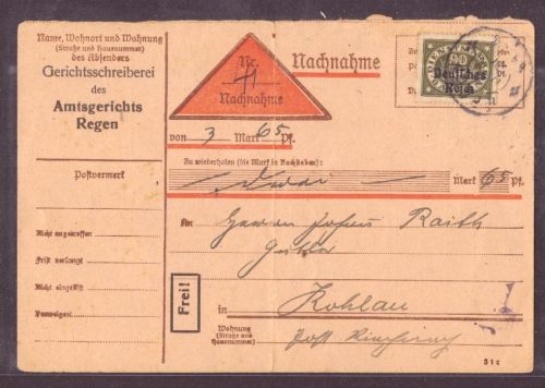 Deutsches Reich Dienst Gerichtsschreiberei Amtsgericht Regen nach Kohlau