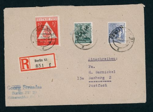 Alliierte Besetzung / Berlin MiFr Einschreiben Berlin n. Bamberg 1948