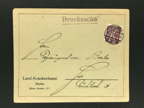 Dt. Reich Inflation Einzelfrankatur Stettin Land- Krankenkasse 1922