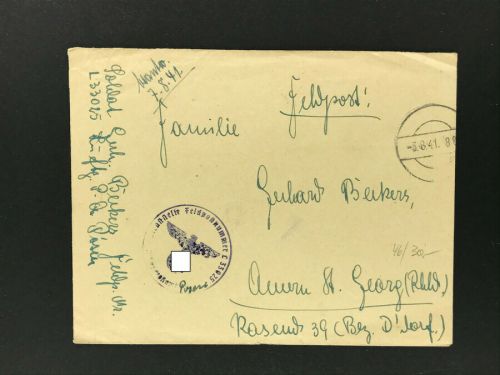 Dt. Reich Felpost Feldpost Nr. L33025 Posen - 3.8.1941