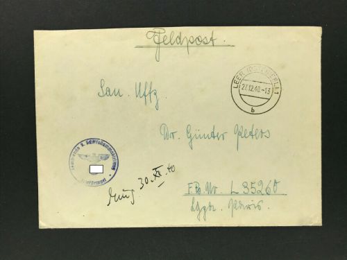 Dt. Reich Feldpost Beleg Kommando 8. Schiffsstammabteilung - Leer 27.12.1940