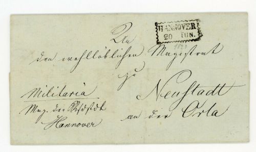 Hannover - Vorphilatelie ca. 1823 "Militaria" nach Neustadt