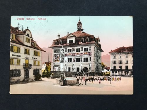 AK Schwyz Rathaus - Militär Stempel Lagerhaus Bewachung Altdorf 1915