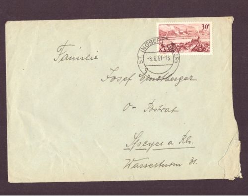 Saar Brief mit Michel Nummer 285 St. Ingbert nach Speyer 1951
